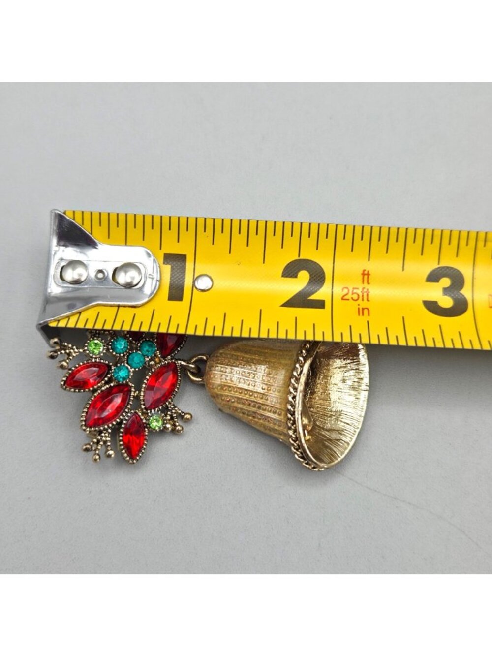 Vintage Monet Christmas Bell Brooch Red Green Rhinestones Holiday Pin - Picture 6 of 7